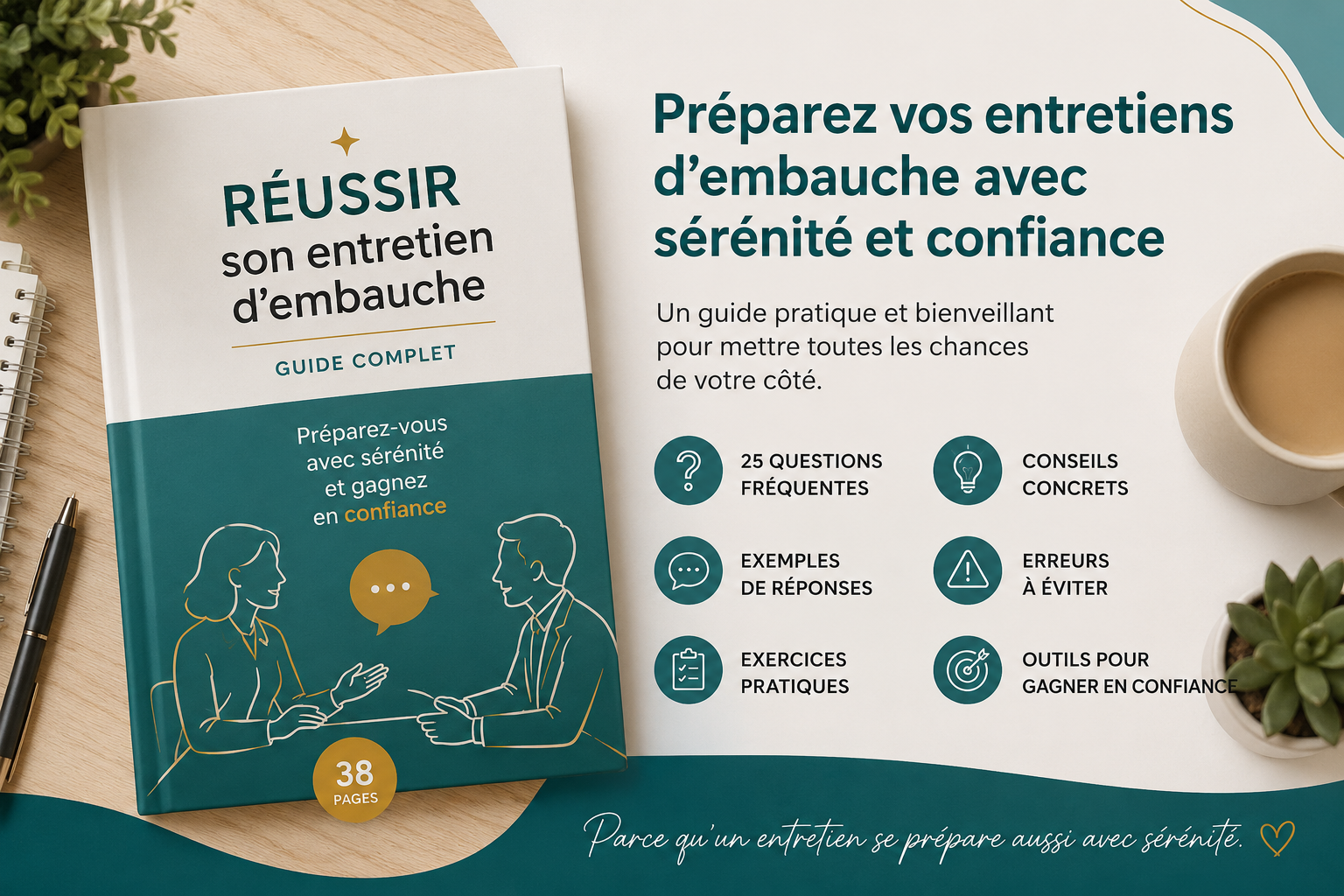 Guide "Réussir son entretien d'embauche", un guide pratique de 38 pages pour préparer sereinement ses entretiens d'embauche.